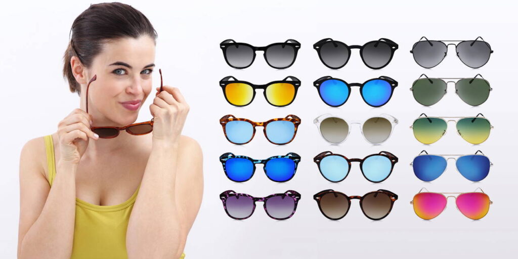 Woman choosing sunglasses for different face shape